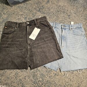Zara Women's Black and Blue Denim High Rise Mini Skirts Bundle